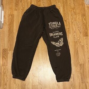 YoungLA Unisex Dark Brown Joggers with Graphic Print